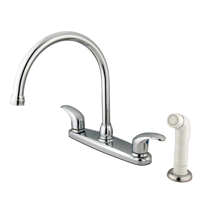 Kingston Tulare KB6791LL - Legacy Two-Handle 4-Hole 8" Centerset Kitchen Faucet with Side Sprayer, Polished Chrome