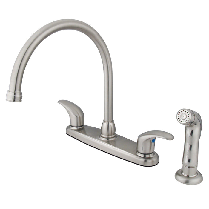 Kingston Tulare KB6798LLSP - Legacy Two-Handle 4-Hole 8" Centerset Kitchen Faucet with Side Sprayer, Brushed Nickel