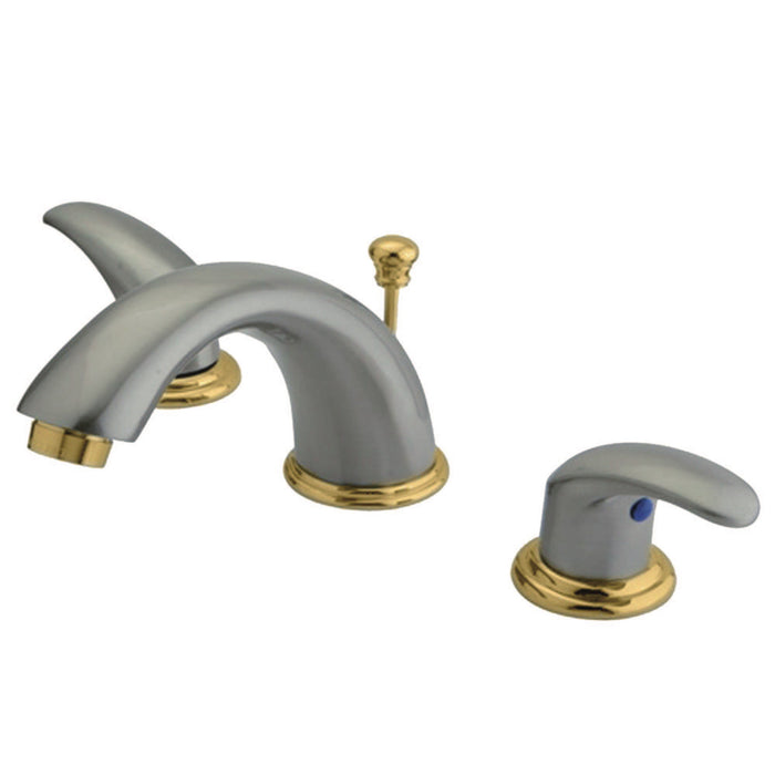 Legacy KB6969LL Two-Handle 3-Hole Deck Mount Widespread Bathroom Faucet with Plastic Pop-Up, Brushed Nickel/Polished Brass