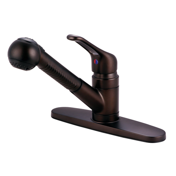 Kingston Tulare KB705SP - Wyndham Single-Handle 1-or-3 Hole Deck Mount Pull-Out Sprayer Kitchen Faucet, Oil Rubbed Bronze
