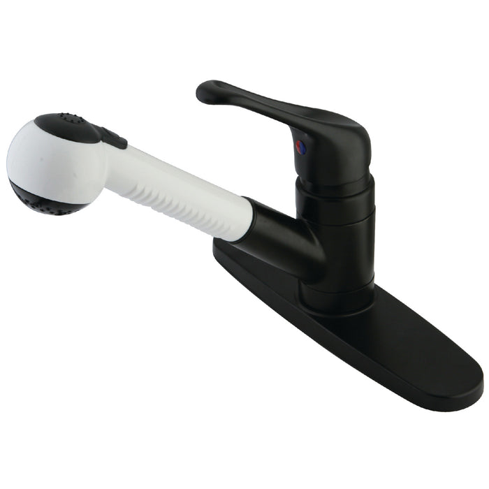 Kingston Tulare KB705 - Wyndham Single-Handle 1-or-3 Hole Deck Mount Pull-Out Sprayer Kitchen Faucet, Oil Rubbed Bronze