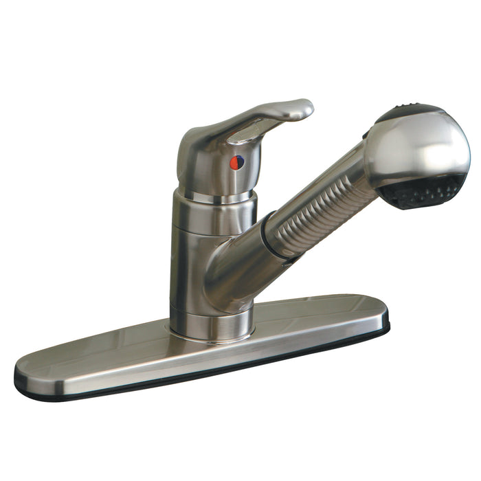 Kingston Tulare KB708SP - Wyndham Single-Handle 1-or-3 Hole Deck Mount Pull-Out Sprayer Kitchen Faucet, Brushed Nickel