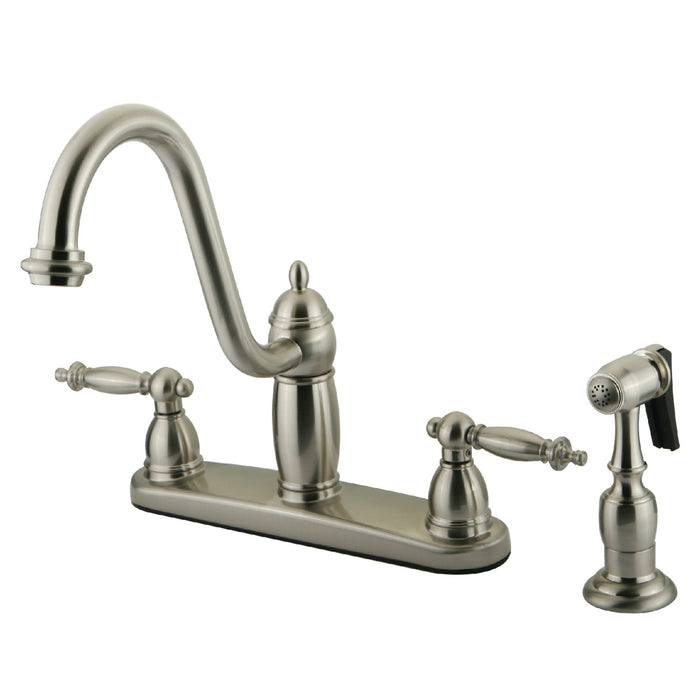 Kingston Heirloom KB7118TLBS - Templeton Two-Handle 4-Hole 8" Centerset Kitchen Faucet with Brass Sprayer, Brushed Nickel