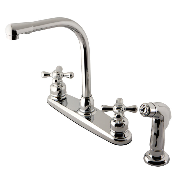 Kingston Tulare KB711AXSP - Victorian Two-Handle 4-Hole 8" Centerset Kitchen Faucet with Side Sprayer, Polished Chrome