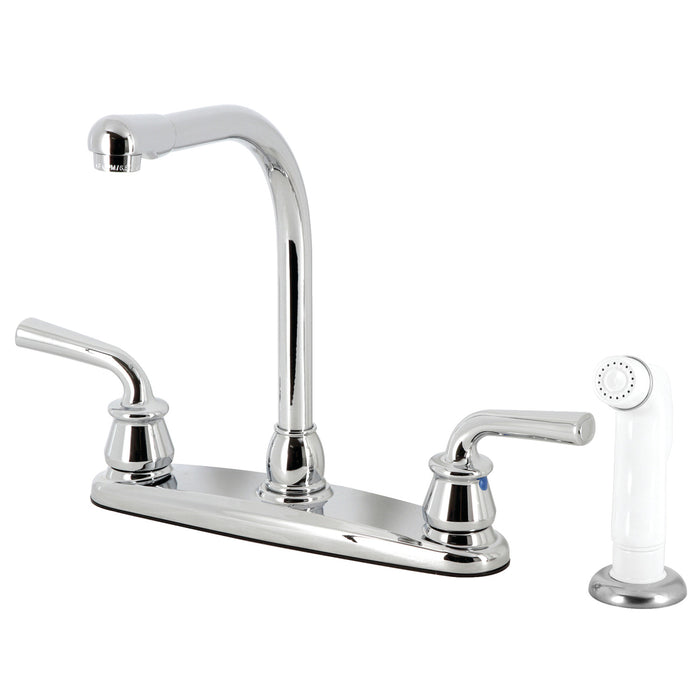 Kingston Tulare KB711RXL - Restoration Two-Handle 4-Hole 8" Centerset Kitchen Faucet with White Side Sprayer, Polished Chrome