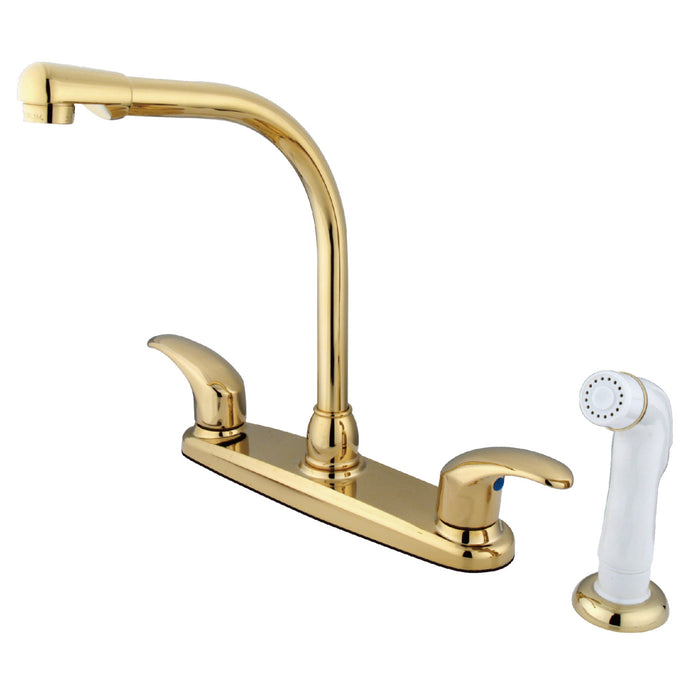 Kingston Tulare KB712LL - Legacy Two-Handle 4-Hole 8" Centerset Kitchen Faucet with Side Sprayer, Polished Brass