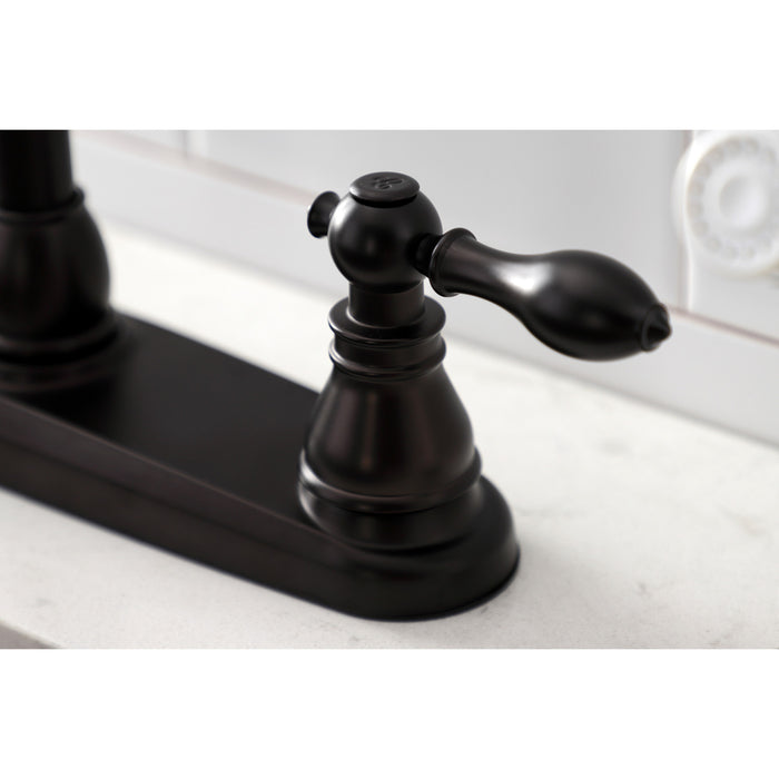 Kingston Tulare KB715ACL - American Classic Two-Handle 4-Hole 8" Centerset Kitchen Faucet with Side Sprayer, Oil Rubbed Bronze