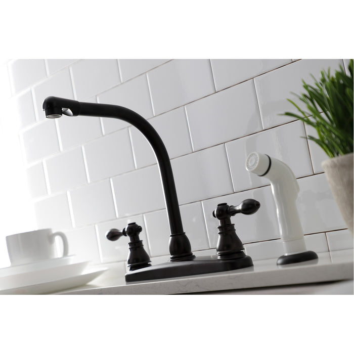 Kingston Tulare KB715ACL - American Classic Two-Handle 4-Hole 8" Centerset Kitchen Faucet with Side Sprayer, Oil Rubbed Bronze