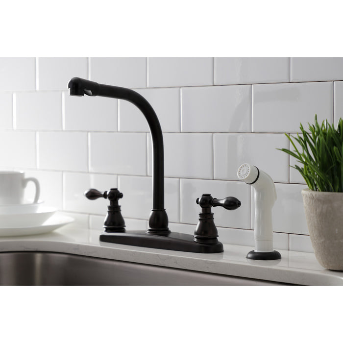 Kingston Tulare KB715ACL - American Classic Two-Handle 4-Hole 8" Centerset Kitchen Faucet with Side Sprayer, Oil Rubbed Bronze