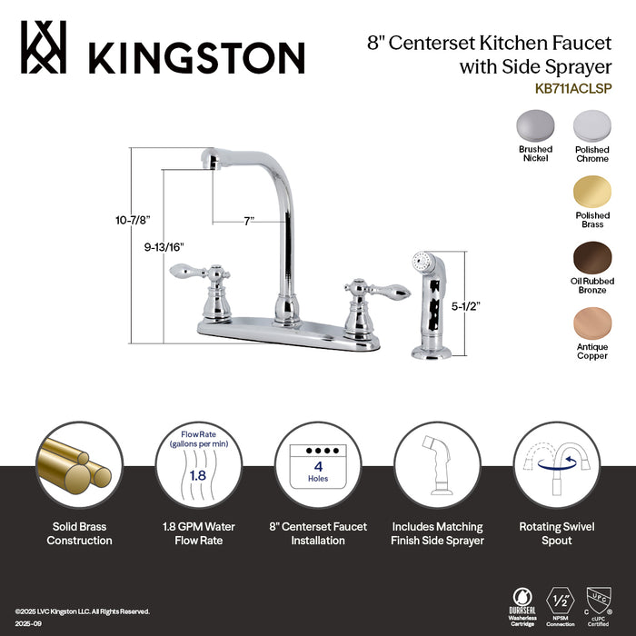 American Classic KB715ACLSP Two-Handle 4-Hole 8" Centerset Kitchen Faucet with Side Sprayer, Oil Rubbed Bronze