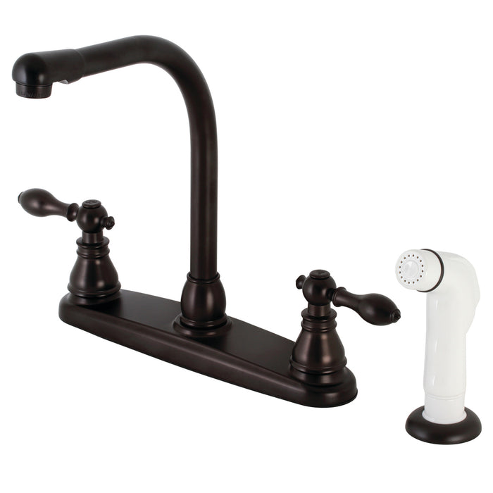 Kingston Tulare KB715ACL - American Classic Two-Handle 4-Hole 8" Centerset Kitchen Faucet with Side Sprayer, Oil Rubbed Bronze
