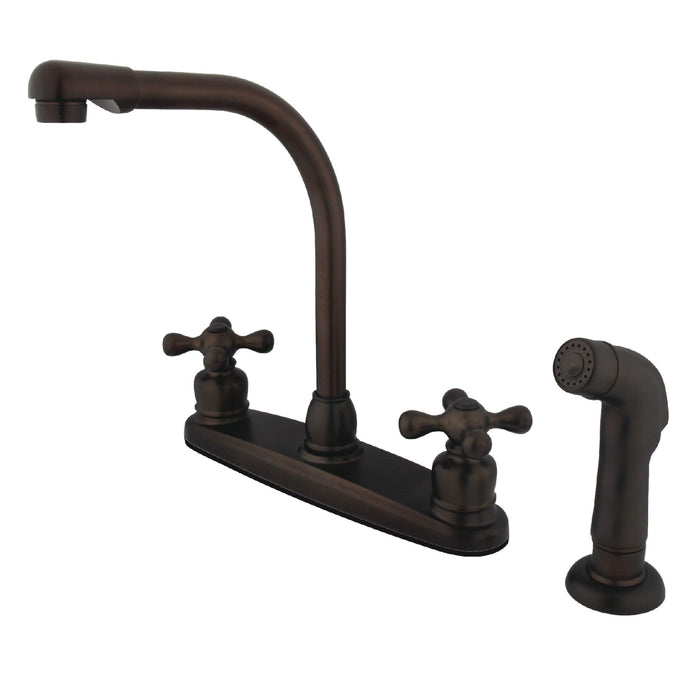 Kingston Tulare KB715AXSP - Victorian Two-Handle 4-Hole 8" Centerset Kitchen Faucet with Side Sprayer, Oil Rubbed Bronze