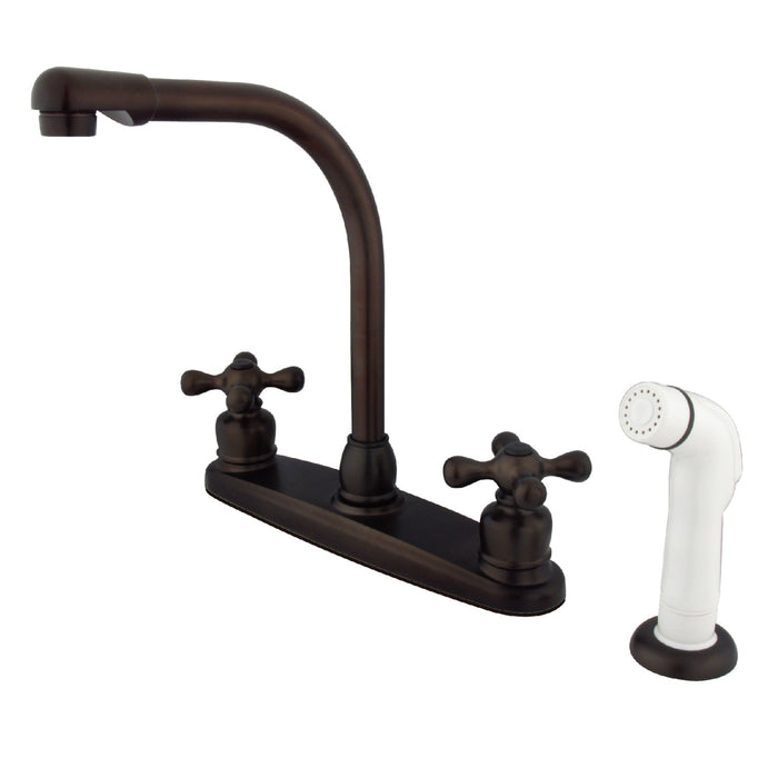 Kingston Tulare KB715AX - Victorian Two-Handle 4-Hole 8" Centerset Kitchen Faucet with Side Sprayer, Oil Rubbed Bronze