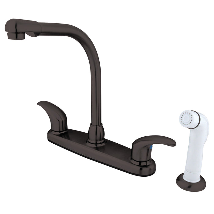 Kingston Tulare KB715LL - Legacy Two-Handle 4-Hole 8" Centerset Kitchen Faucet with Side Sprayer, Oil Rubbed Bronze