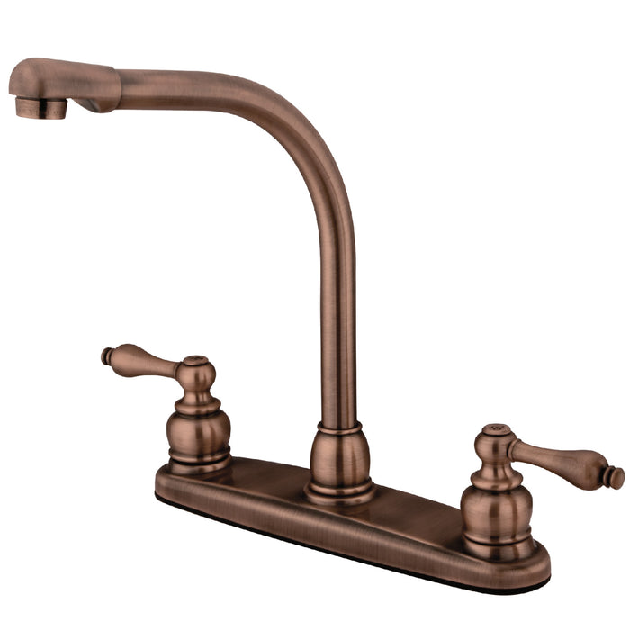 Kingston Tulare KB716ALLS - Victorian Two-Handle 2-Hole 8" Centerset Kitchen Faucet, Antique Copper