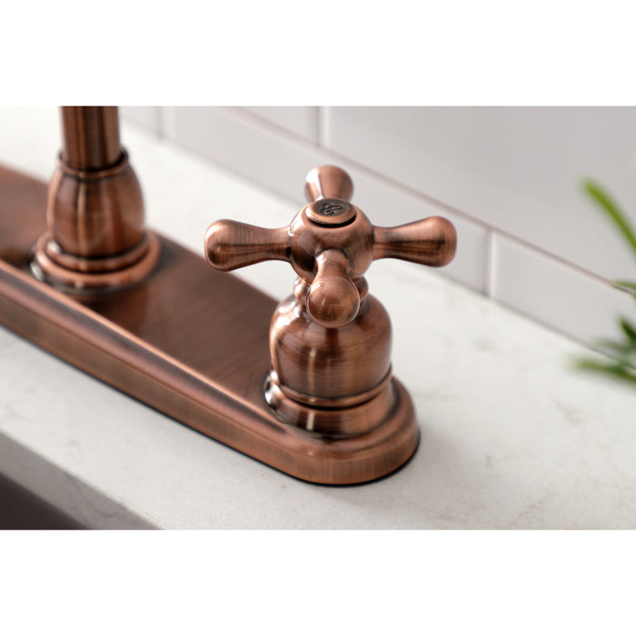 Kingston Victorian KB716AXLS Two-Handle 2-Hole 8" Centerset Kitchen Faucet, Antique Copper