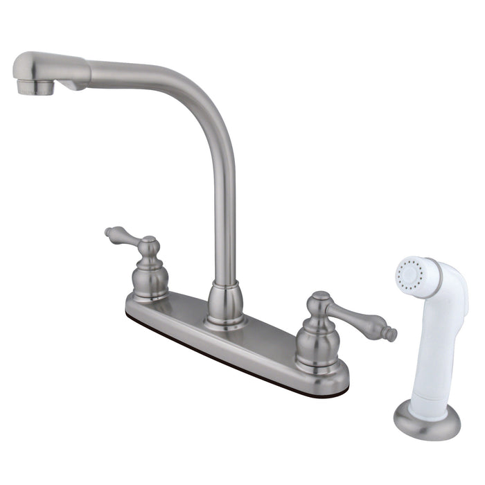Kingston Tulare KB718AL - Victorian Two-Handle 4-Hole 8" Centerset Kitchen Faucet with Side Sprayer, Brushed Nickel