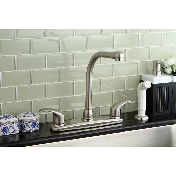 Kingston Tulare KB718LL - Legacy Two-Handle 4-Hole 8" Centerset Kitchen Faucet with Side Sprayer, Brushed Nickel