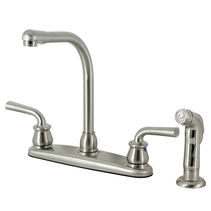 Kingston Tulare KB718RXLSP - Restoration Two-Handle 4-Hole 8" Centerset Kitchen Faucet with Side Sprayer, Brushed Nickel