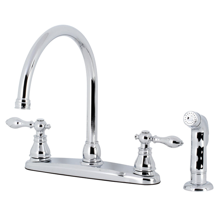 Kingston Heirloom KB721ACLSP - American Classic Two-Handle 4-Hole 8" Centerset Kitchen Faucet with Side Sprayer, Polished Chrome