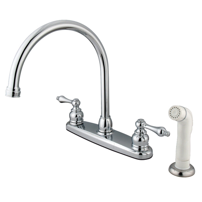 Kingston Heirloom KB721AL - Vintage Two-Handle 4-Hole 8" Centerset Kitchen Faucet with Side Sprayer, Polished Chrome