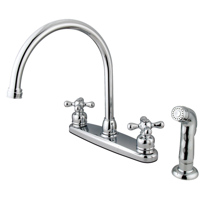 Kingston Heirloom KB721AXSP - Vintage Two-Handle 4-Hole 8" Centerset Kitchen Faucet with Side Sprayer, Polished Chrome