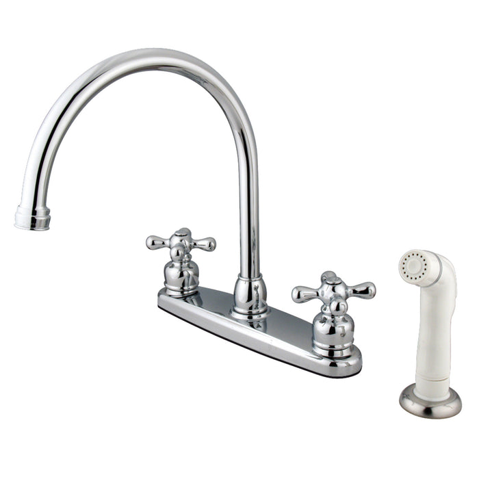 Kingston Heirloom KB721AX - Vintage Two-Handle 4-Hole 8" Centerset Kitchen Faucet with Side Sprayer, Polished Chrome