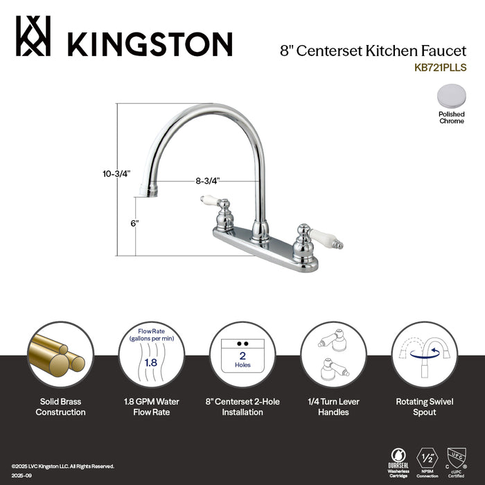 Kingston Heirloom KB721PLLS - Vintage Two-Handle 2-Hole 8" Centerset Kitchen Faucet, Polished Chrome