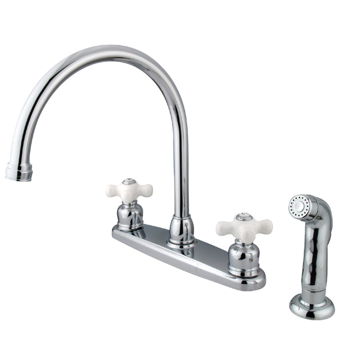 Kingston Heirloom KB721PXSP - Vintage Two-Handle 4-Hole 8" Centerset Kitchen Faucet with Side Sprayer, Polished Chrome
