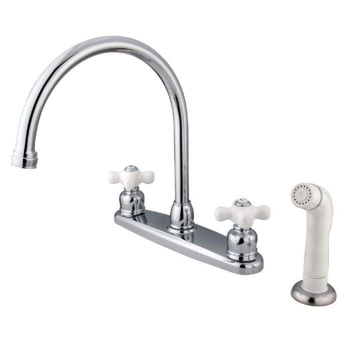 Kingston Heirloom KB721PX - Vintage Two-Handle 4-Hole 8" Centerset Kitchen Faucet with Side Sprayer, Polished Chrome