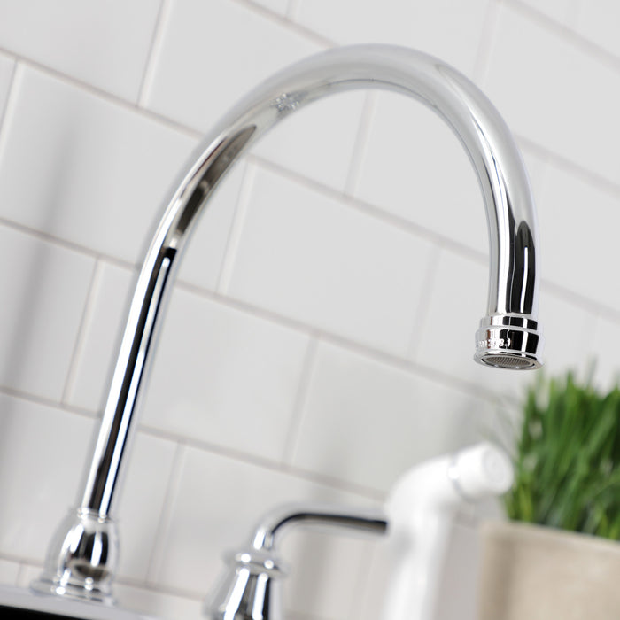 Kingston Tulare KB721RXL - Restoration Two-Handle 4-Hole 8" Centerset Kitchen Faucet with White Side Sprayer, Polished Chrome