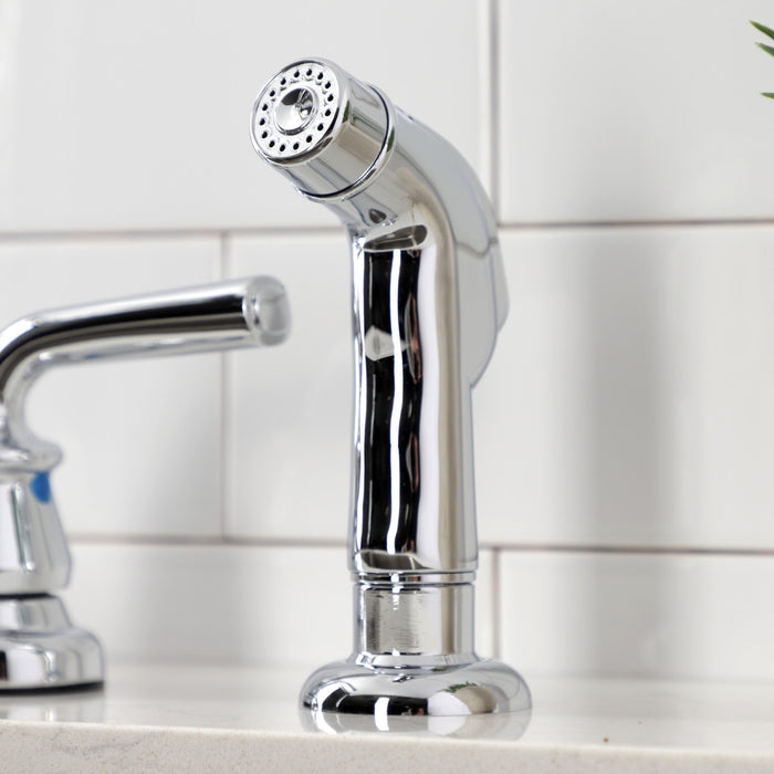 Kingston Tulare KB721RXLSP - Restoration Two-Handle 4-Hole 8" Centerset Kitchen Faucet with Side Sprayer, Polished Chrome
