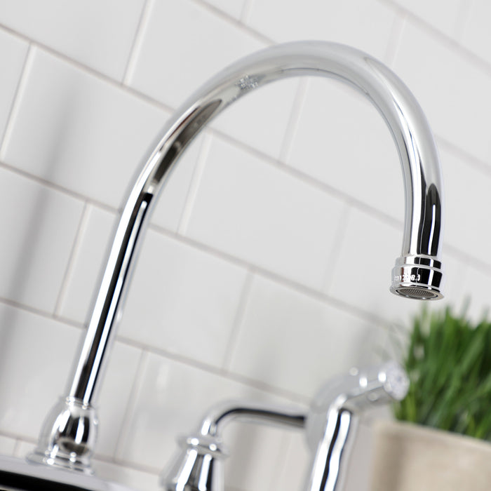 Kingston Tulare KB721RXLSP - Restoration Two-Handle 4-Hole 8" Centerset Kitchen Faucet with Side Sprayer, Polished Chrome