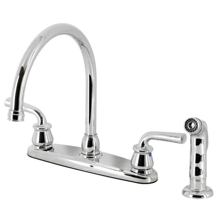 Kingston Tulare KB721RXLSP - Restoration Two-Handle 4-Hole 8" Centerset Kitchen Faucet with Side Sprayer, Polished Chrome