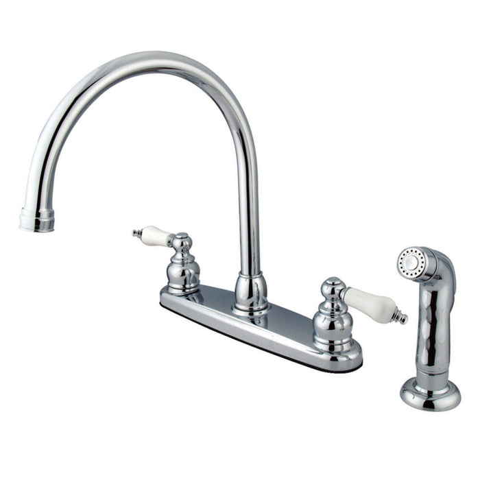 Kingston Heirloom KB721SP - Vintage Two-Handle 4-Hole 8" Centerset Kitchen Faucet with Side Sprayer, Polished Chrome