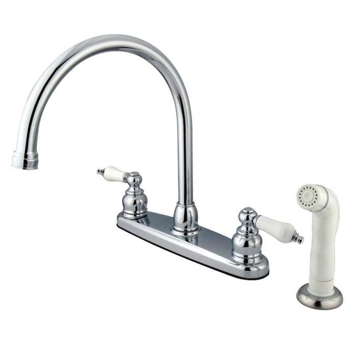 Kingston Heirloom KB721 - Vintage Two-Handle 4-Hole 8" Centerset Kitchen Faucet with Side Sprayer, Polished Chrome