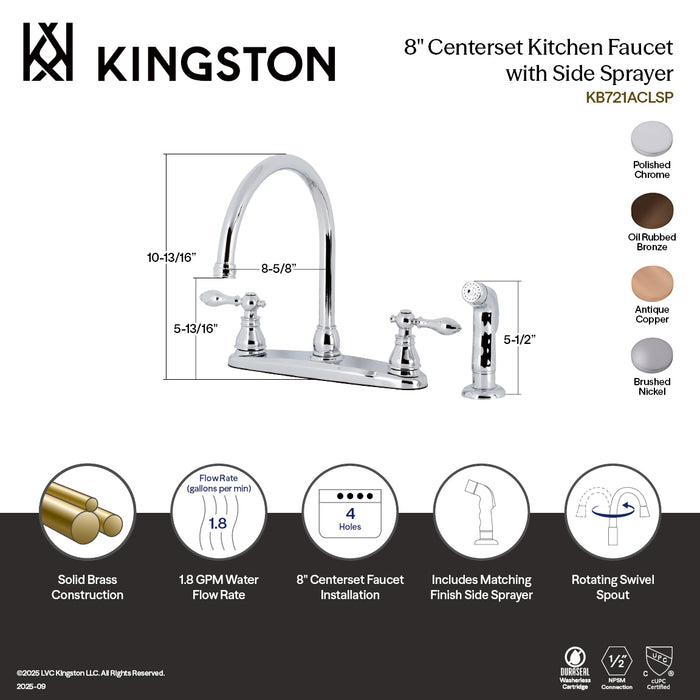 American Classic KB725ACLSP Two-Handle 4-Hole 8" Centerset Kitchen Faucet with Side Sprayer, Oil Rubbed Bronze