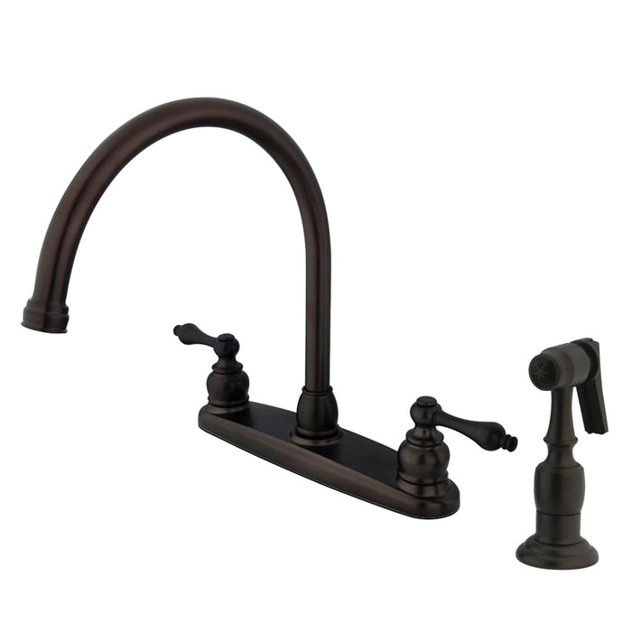 Kingston Heirloom KB725ALBS - Vintage Two-Handle 4-Hole 8" Centerset Kitchen Faucet with Brass Sprayer, Oil Rubbed Bronze