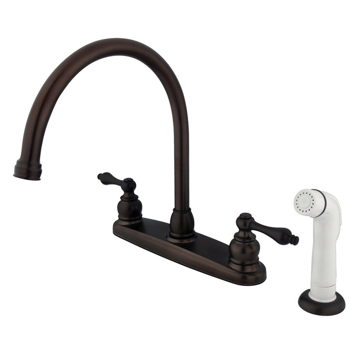 Kingston Heirloom KB725AL - Vintage Two-Handle 4-Hole 8" Centerset Kitchen Faucet with Side Sprayer, Oil Rubbed Bronze