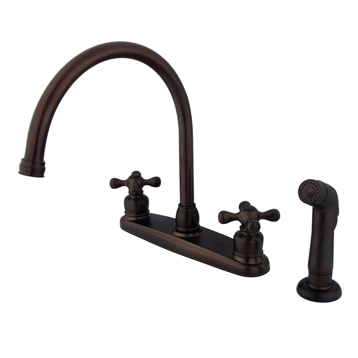 Kingston Heirloom KB725AXSP - Vintage Two-Handle 4-Hole 8" Centerset Kitchen Faucet with Side Sprayer, Oil Rubbed Bronze