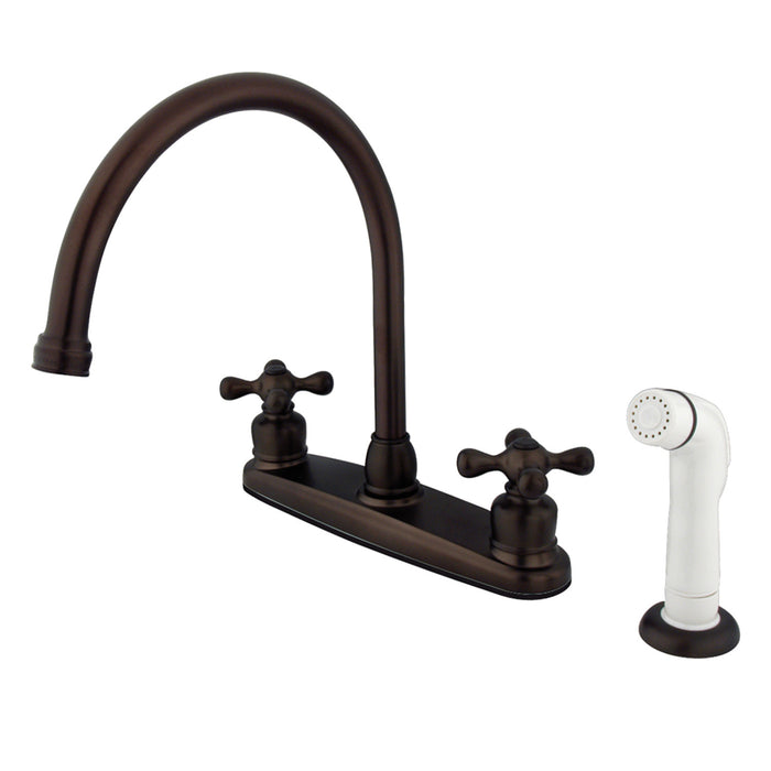 Kingston Heirloom KB725AX - Vintage Two-Handle 4-Hole 8" Centerset Kitchen Faucet with Side Sprayer, Oil Rubbed Bronze