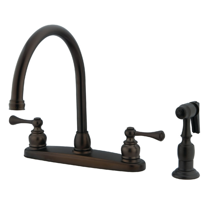 Kingston Vintage KB725BLBS Two-Handle 4-Hole 8" Centerset Kitchen Faucet with Brass Sprayer, Oil Rubbed Bronze