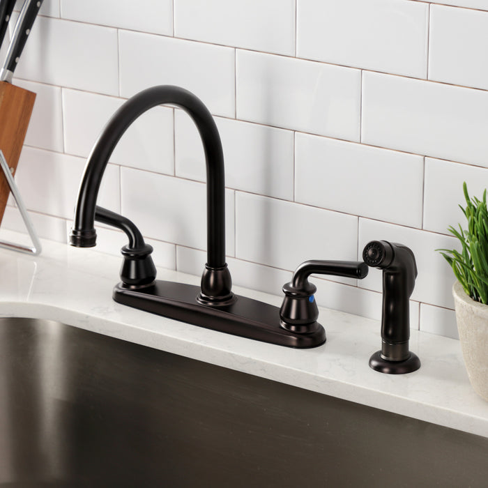 Kingston Tulare KB725RXLSP - Restoration Two-Handle 4-Hole 8" Centerset Kitchen Faucet with Side Sprayer, Oil Rubbed Bronze