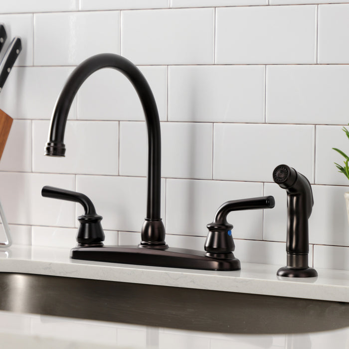 Kingston Tulare KB725RXLSP - Restoration Two-Handle 4-Hole 8" Centerset Kitchen Faucet with Side Sprayer, Oil Rubbed Bronze