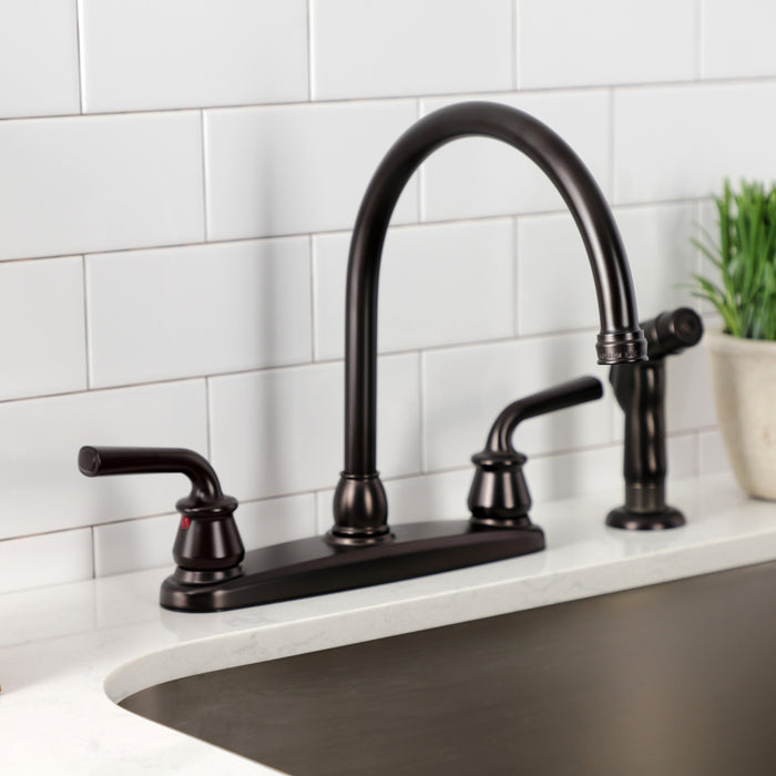 Kingston Tulare KB725RXLSP - Restoration Two-Handle 4-Hole 8" Centerset Kitchen Faucet with Side Sprayer, Oil Rubbed Bronze