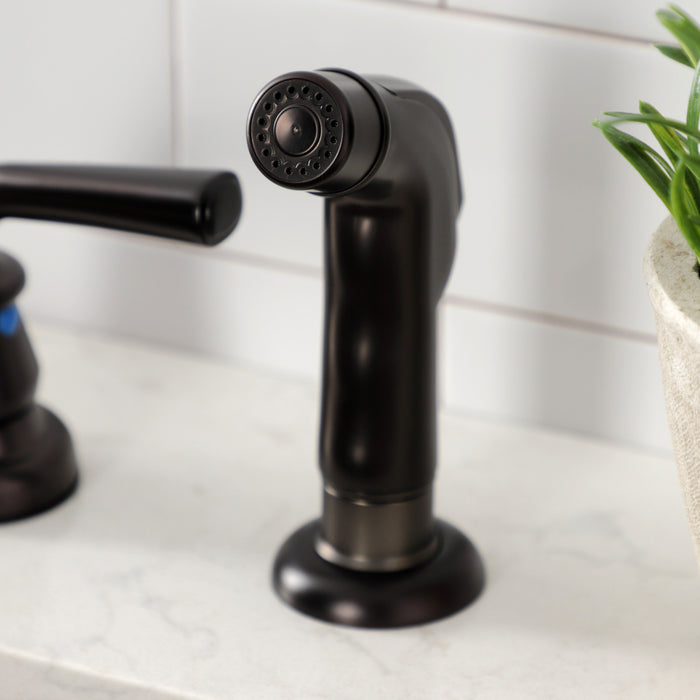 Kingston Tulare KB725RXLSP - Restoration Two-Handle 4-Hole 8" Centerset Kitchen Faucet with Side Sprayer, Oil Rubbed Bronze