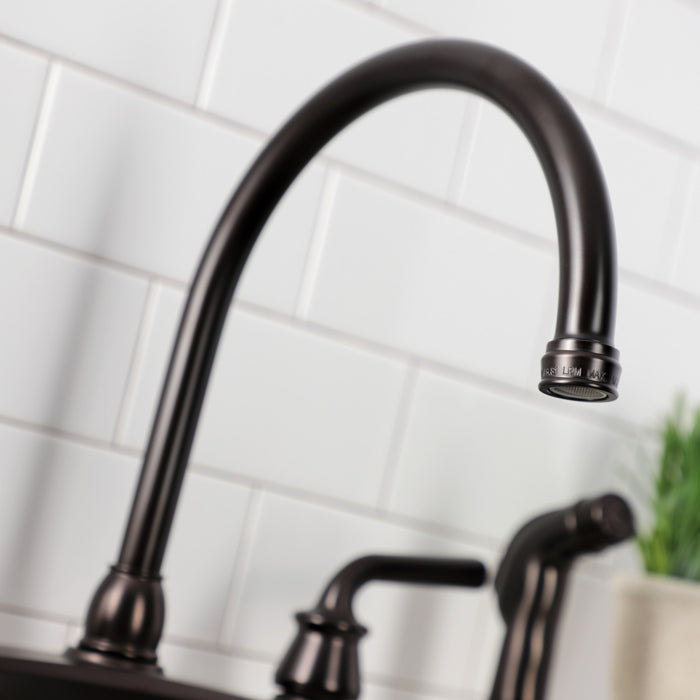 Kingston Tulare KB725RXLSP - Restoration Two-Handle 4-Hole 8" Centerset Kitchen Faucet with Side Sprayer, Oil Rubbed Bronze