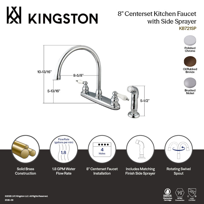 Kingston Heirloom KB725SP - Vintage Two-Handle 4-Hole 8" Centerset Kitchen Faucet with Side Sprayer, Oil Rubbed Bronze