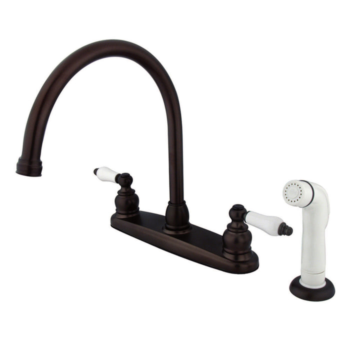 Kingston Heirloom KB725 - Vintage Two-Handle 4-Hole 8" Centerset Kitchen Faucet with Side Sprayer, Oil Rubbed Bronze