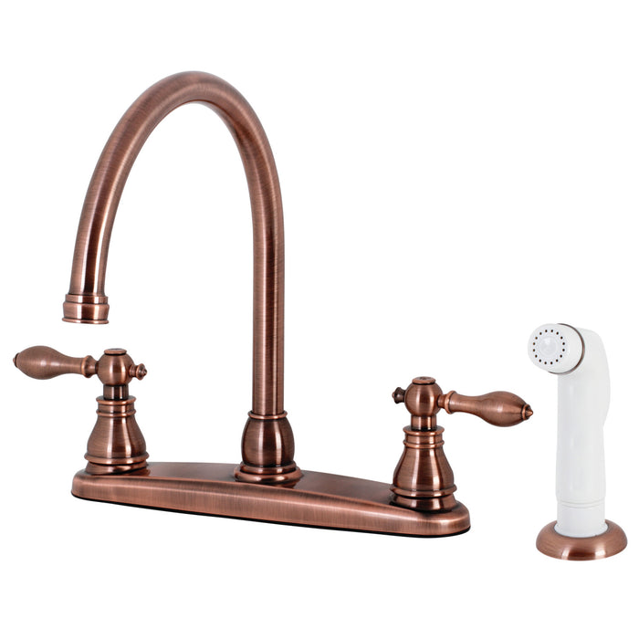 American Classic KB726ACL Two-Handle 4-Hole 8" Centerset Kitchen Faucet with Side Sprayer, Antique Copper
